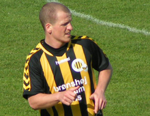 Nærbillede af Mads Westh, Brønshøj Boldklub, i kampen mod Fremad Amager 26. april 2008 (foto: T. Brygger)