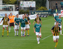 Brønshøjs Mads Ibenfeldt, Rasmus Minor Petersen, Lasse Fosgaard og Mikkel Jensen i udekampen mod Næstved 12. september 2010 (foto: T. Brygger)