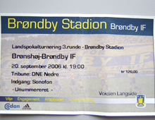 Billet fra pokalkampen Brønshøj-Brøndby, spillet på Brøndby stadion 20 september 2006